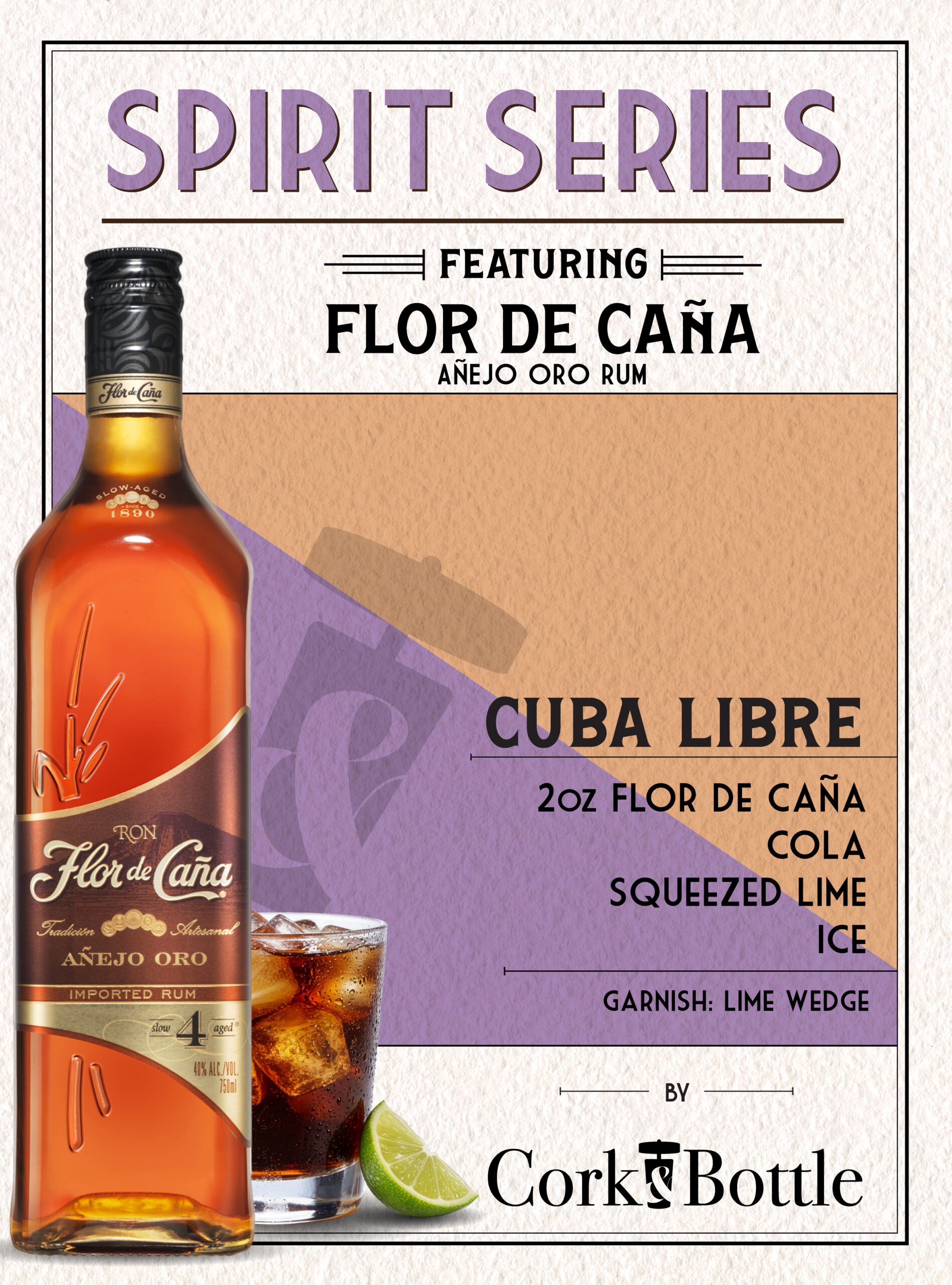 Cork & Bottle Flor De Cana Cuba Libre Recipe Card